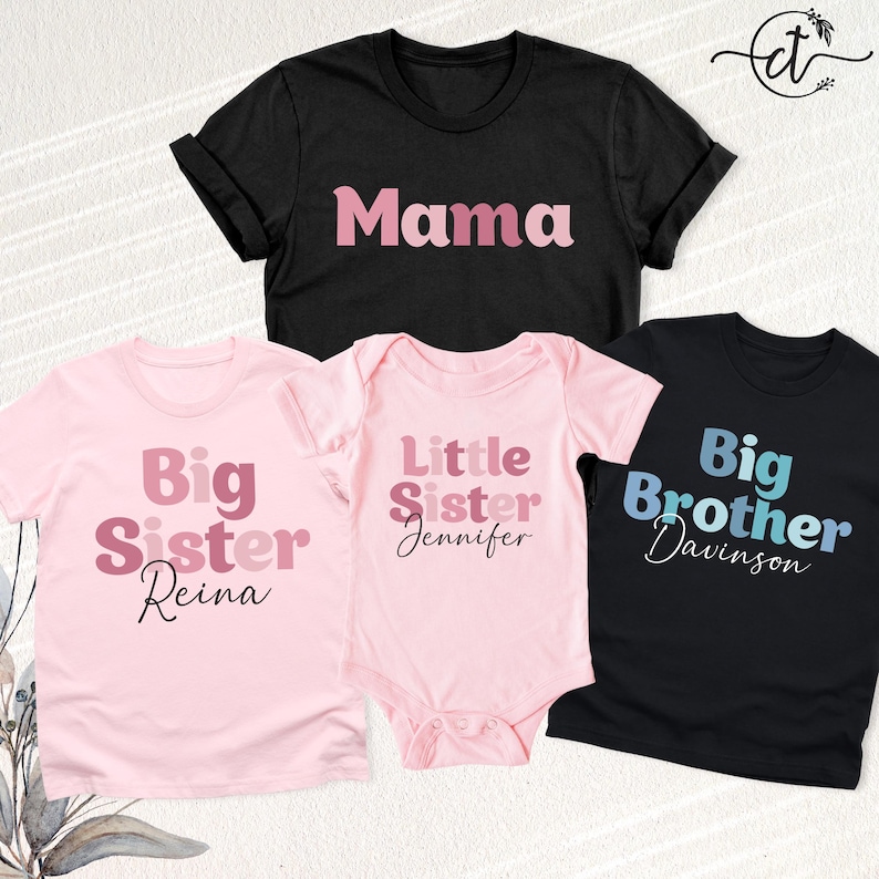 Matching Siblings Shirts Custom Family Tees, Big Brother Little Sister Tshirt, Pregnancy Reveal Tee, New Mama Baby Outfit bild 6