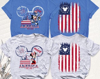 Camiseta del 250 aniversario de Estados Unidos, camiseta Disney del 4 de julio, camiseta Mickey Minnie USA, camiseta 1776-2026, camiseta personalizada del 250 aniversario de Disneyland.