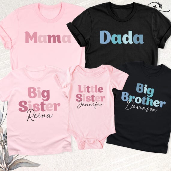 Matching Siblings Shirts Custom Family Tees, Big Brother Little Sister Tshirt, Pregnancy Reveal Tee, New Mama Baby Outfit