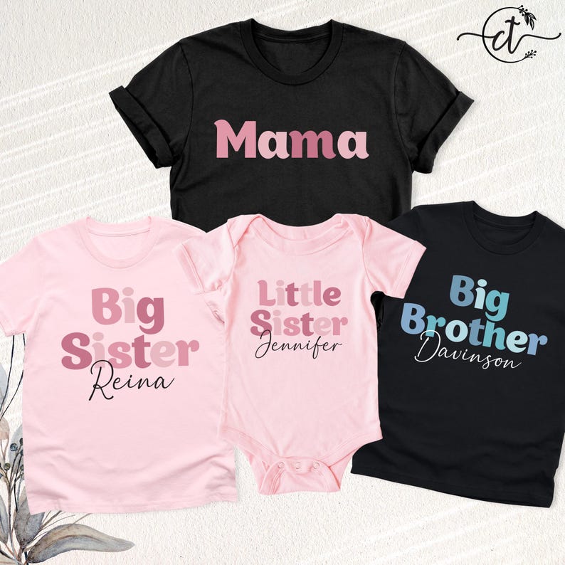 Matching Siblings Shirts Custom Family Tees, Big Brother Little Sister Tshirt, Pregnancy Reveal Tee, New Mama Baby Outfit bild 4
