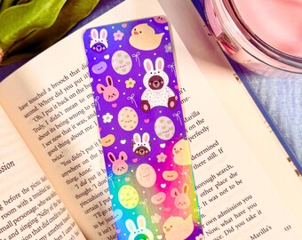 Spring Pattern Bookmark – Easter Basket Stuffer for Book Lovers, Springtime Gift for Readers, Kawaii Bunny Bear Pattern, Bookish Gift Idea