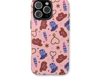 Cowgirl Glam Phone Case, Pink Western Style iPhone & Samsung Case, Hand-Drawn Pattern, Cute Rodeo Cowgirl Aesthetic