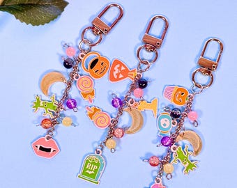 Retro Halloween Keychain, Pastel Halloween Bag Charm, eReader Charms, Cute Purse Clip, Retro Pastel Accessory for Keys, Tote, Halloween Gift