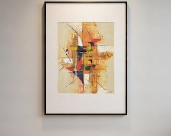 Wabi Sabi Abstract Acrylic Painting – Warm Geometric Textured Art (50x70cm)
