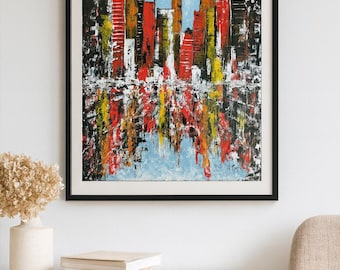 Stampa artistica di paesaggio urbano astratto – Decorazione urbana colorata per la casa – Riproduzione di un dipinto originale