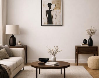 Stampa artistica da parete astratta Wabi Sabi con cornice nera – Decorazione moderna per la casa in toni neutri – Riproduzione di un dipinto originale