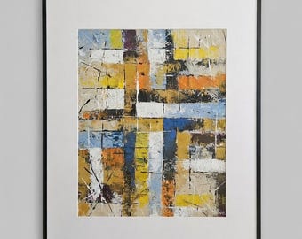 Wabi Sabi Abstract Acrylic Painting - Framed Geometric Wall Art (50x70cm)