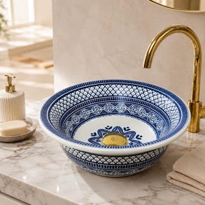 Vasque en céramique zellige bleue faite à la main, style marocain.