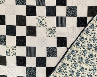 Navy and White Patchwork Quilt