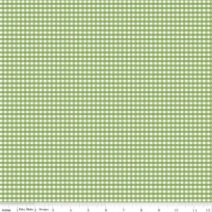 May include: Green and white gingham fabric with a small checkered pattern. The fabric is perfect for quilting, sewing, and crafting.