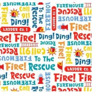 Michael Miller Ladder Co. 1. Alert!! Fabric 100% Cotton Fabric- (DC10586) Colorful Multi Color Navy, Red, Yellow, Firetruck, Firefighter