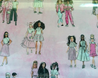 Barbie Girls 100% Cotton Fabric-Adorable Barbie Girls in Vibrant Pink