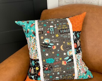 Robot 2 Patchwork Quilted Pillow Cover