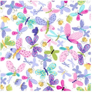 SUSYBEE Flutter The Butterfly 100% Cotton Fabric- Colorful Flowers-Adorable Butterfly-Bumblebees