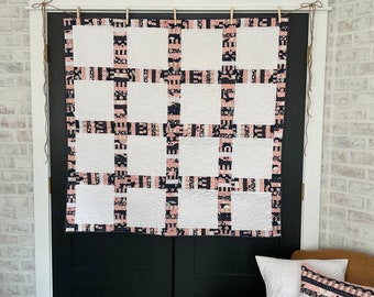 Navy and Pink Patchwork Quilt