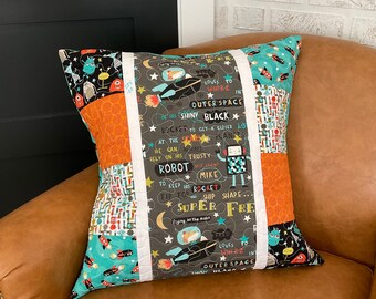 Robot Patchwork Quilted Pillow Cover