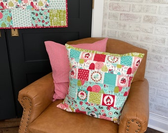 Little Red Patchwork Quilted Pillow Cover