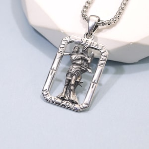 St Sebastian Necklace Patron Saint Pendant Catholic Athlete Protection Medal 925 Sterling Silver Faith Jewelry Gift for Men Women