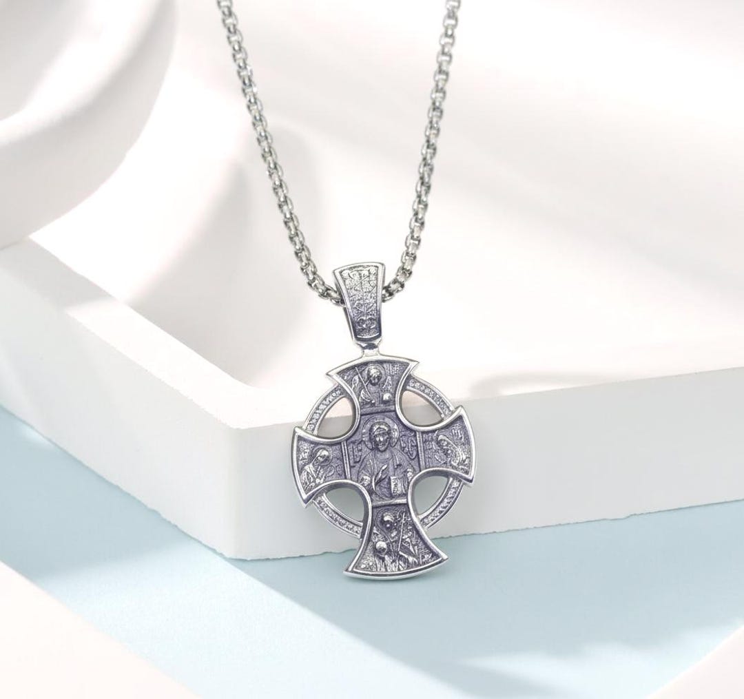 Celtic Cross Necklace 925 Sterling Silver Jesus Pendant Catholic ...