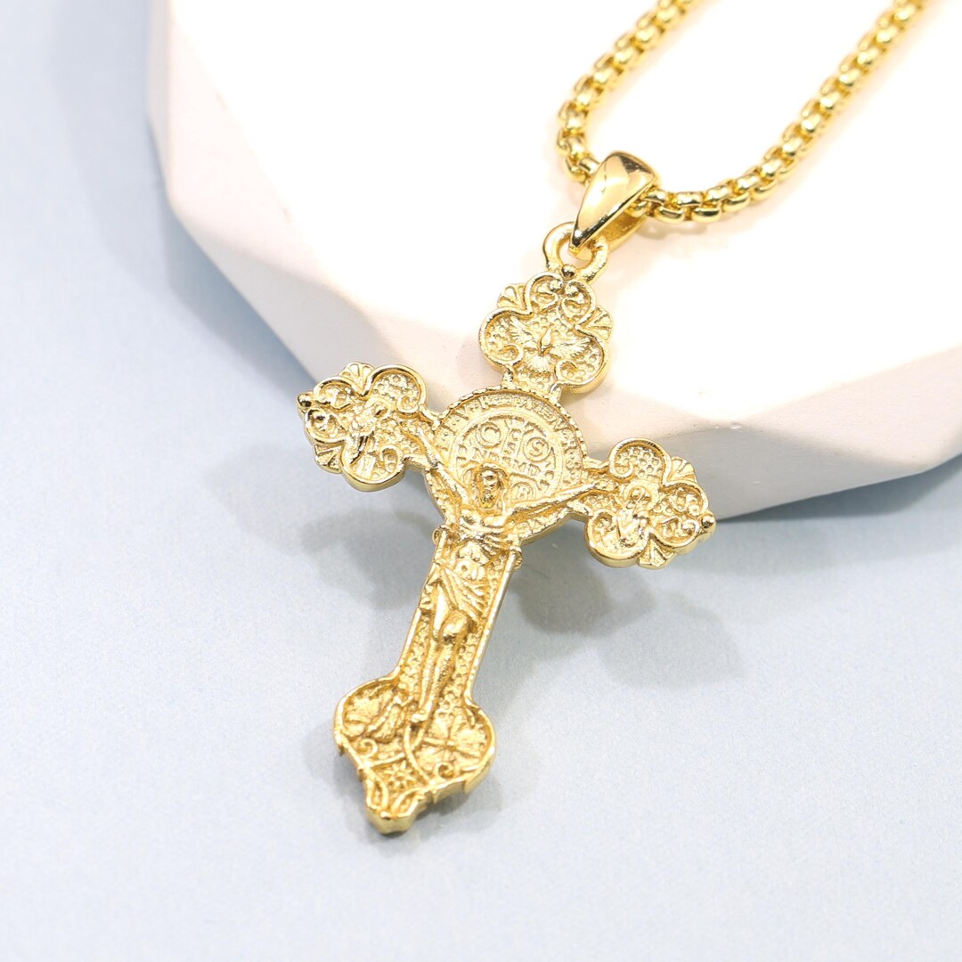 St Benedict Crucifix Necklace 925 Sterling Silver Cross Pendant ...