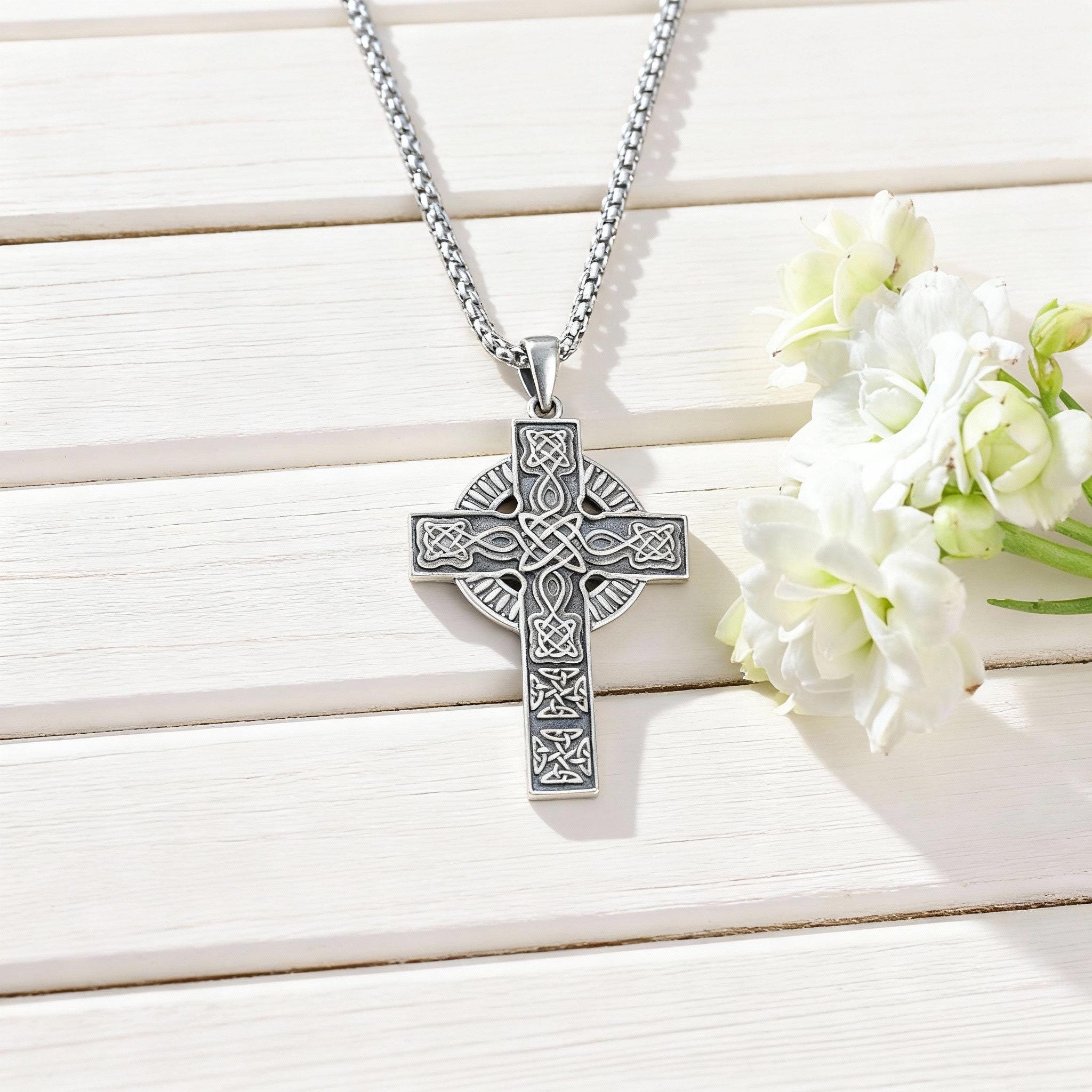 925 Sterling Silver Celtic Knot Cross Necklace, Vintage Irish Cross ...