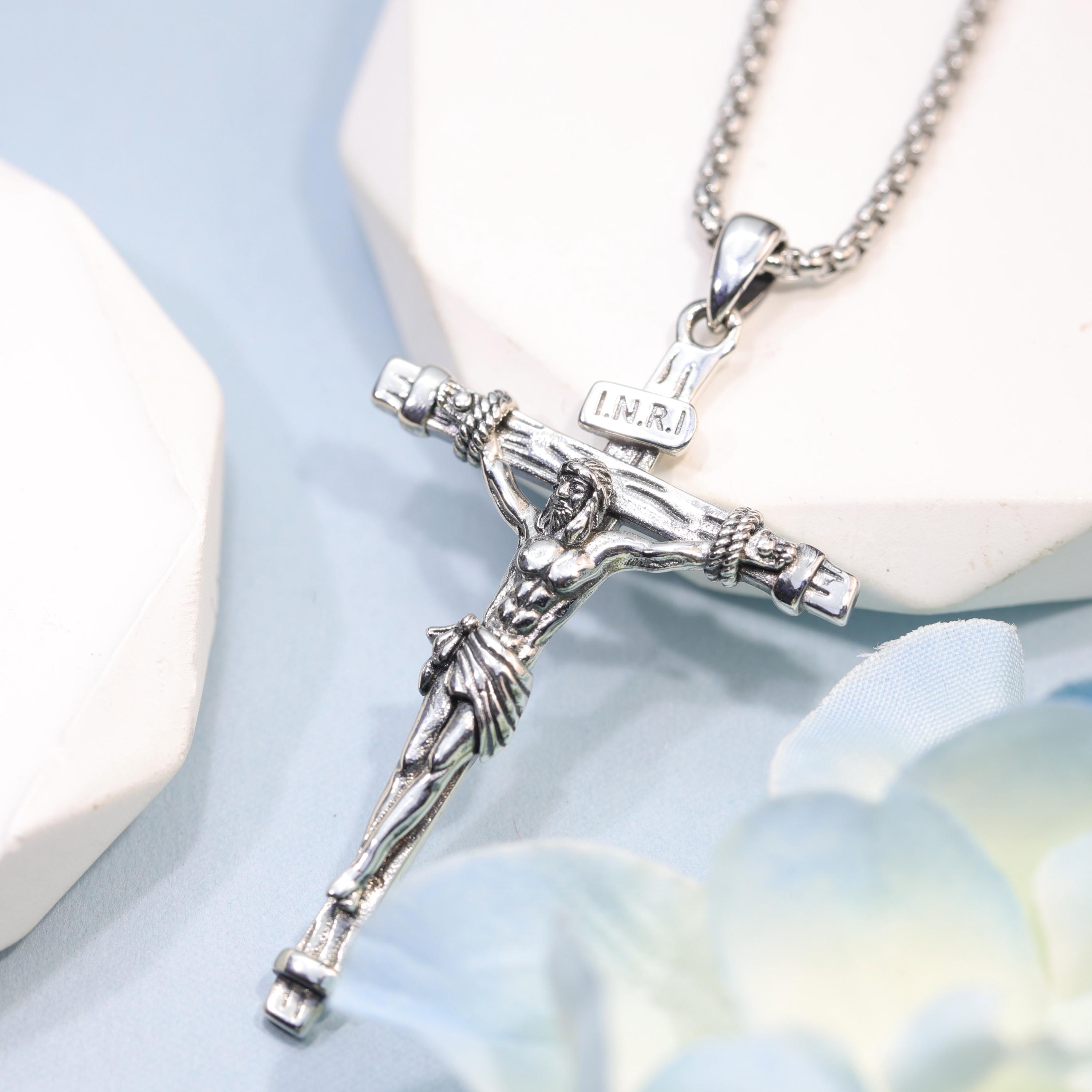 925 Sterling Silver Jesus Crucifix Necklace INRI Cross Pendant ...