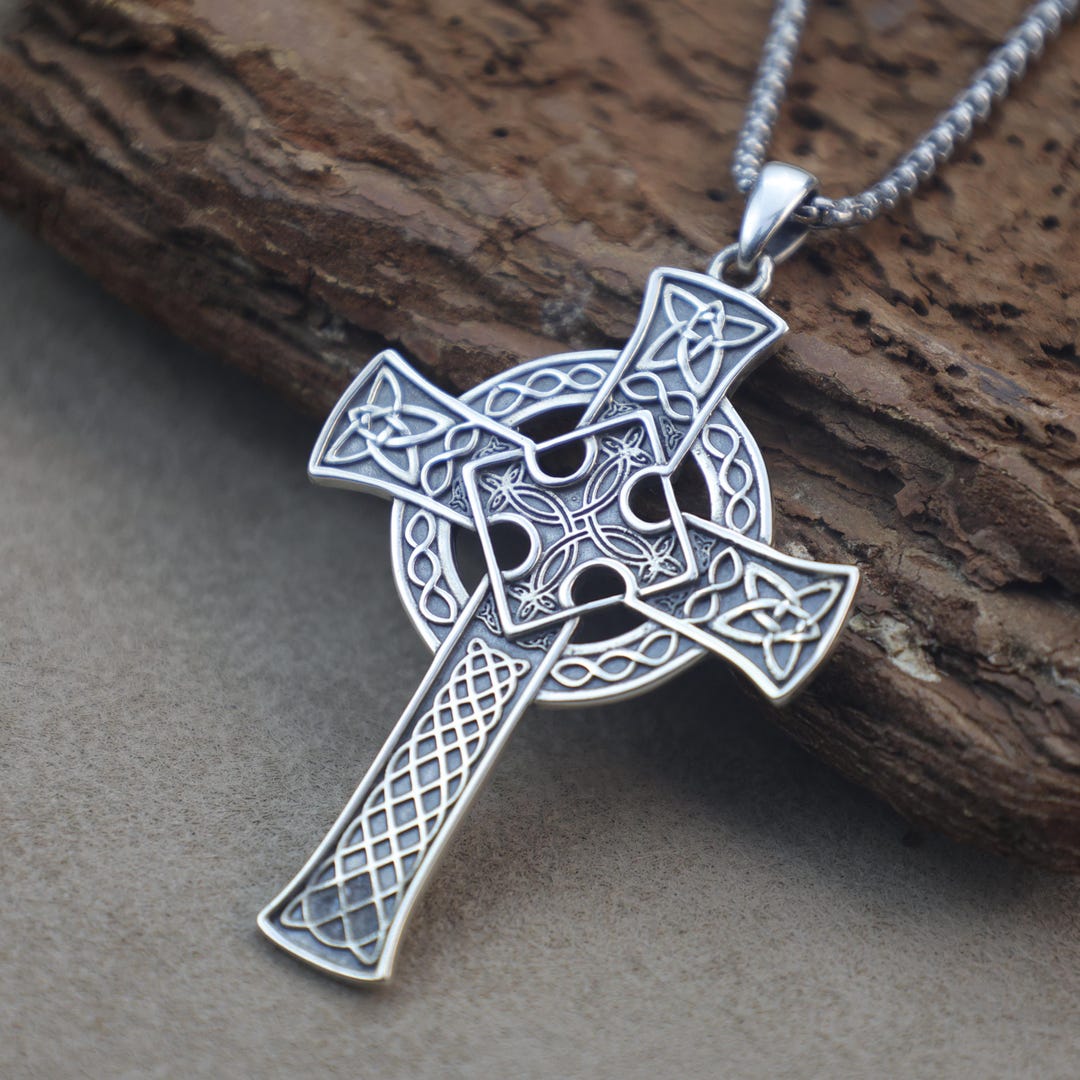 Sterling Silver Celtic Cross Necklace for Men,925 Irish Knot Cross ...