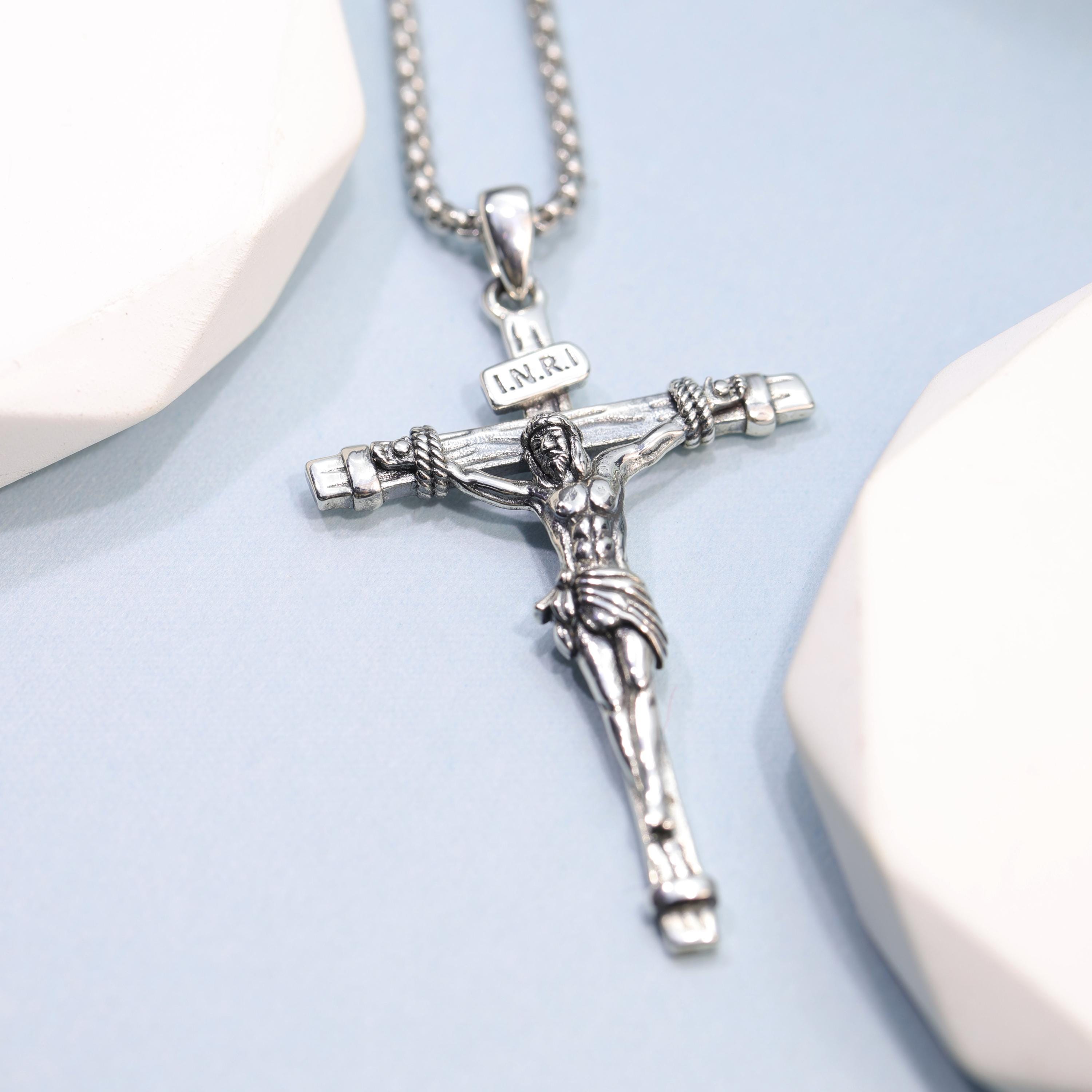 925 Sterling Silver Jesus Crucifix Necklace INRI Cross Pendant ...