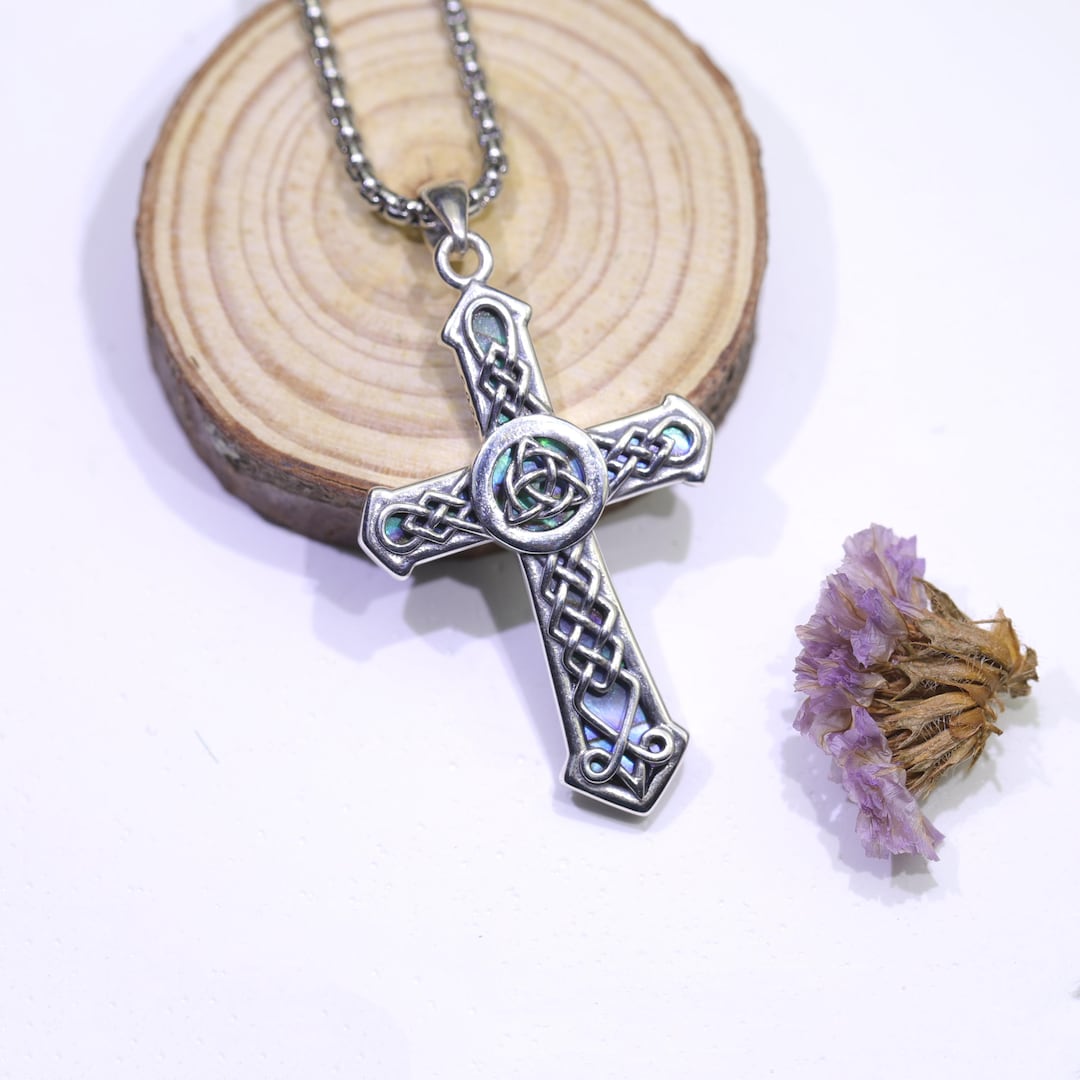 925 Sterling Silver Celtic Cross Necklace With Abalone Shell Irish ...
