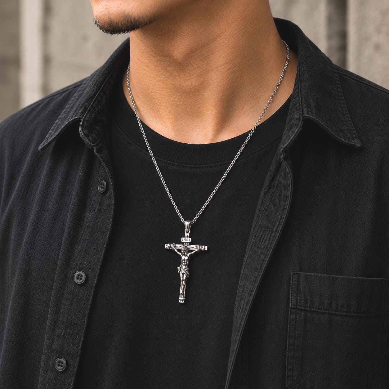 925 Sterling Silver Jesus Crucifix Necklace INRI Cross Pendant ...
