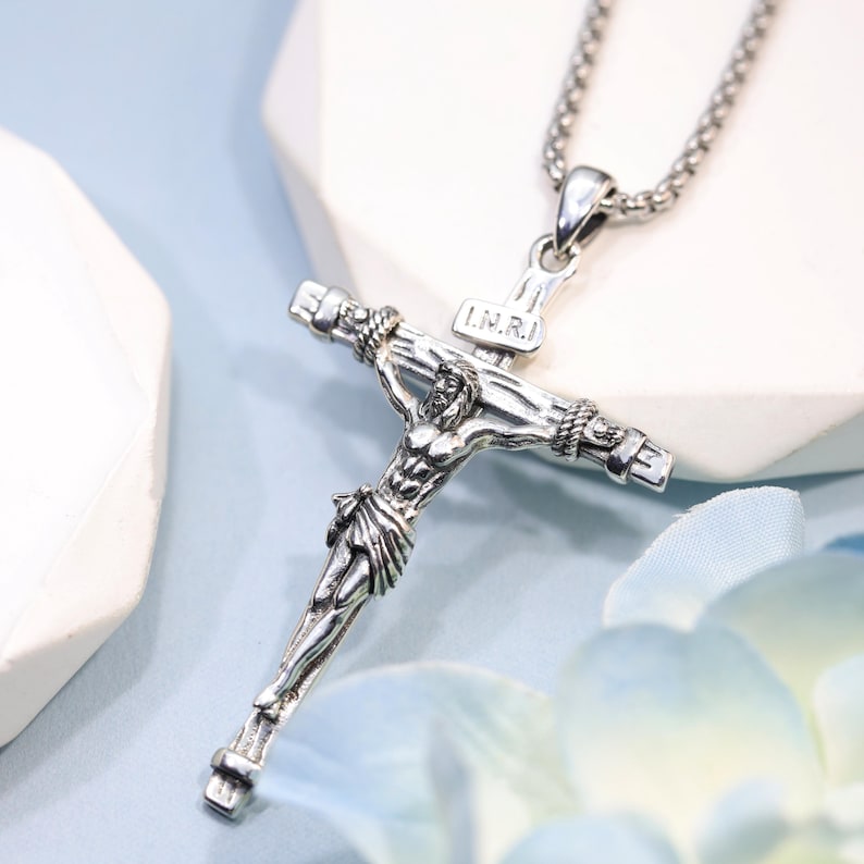 925 Sterling Silver Jesus Crucifix Necklace INRI Cross Pendant ...