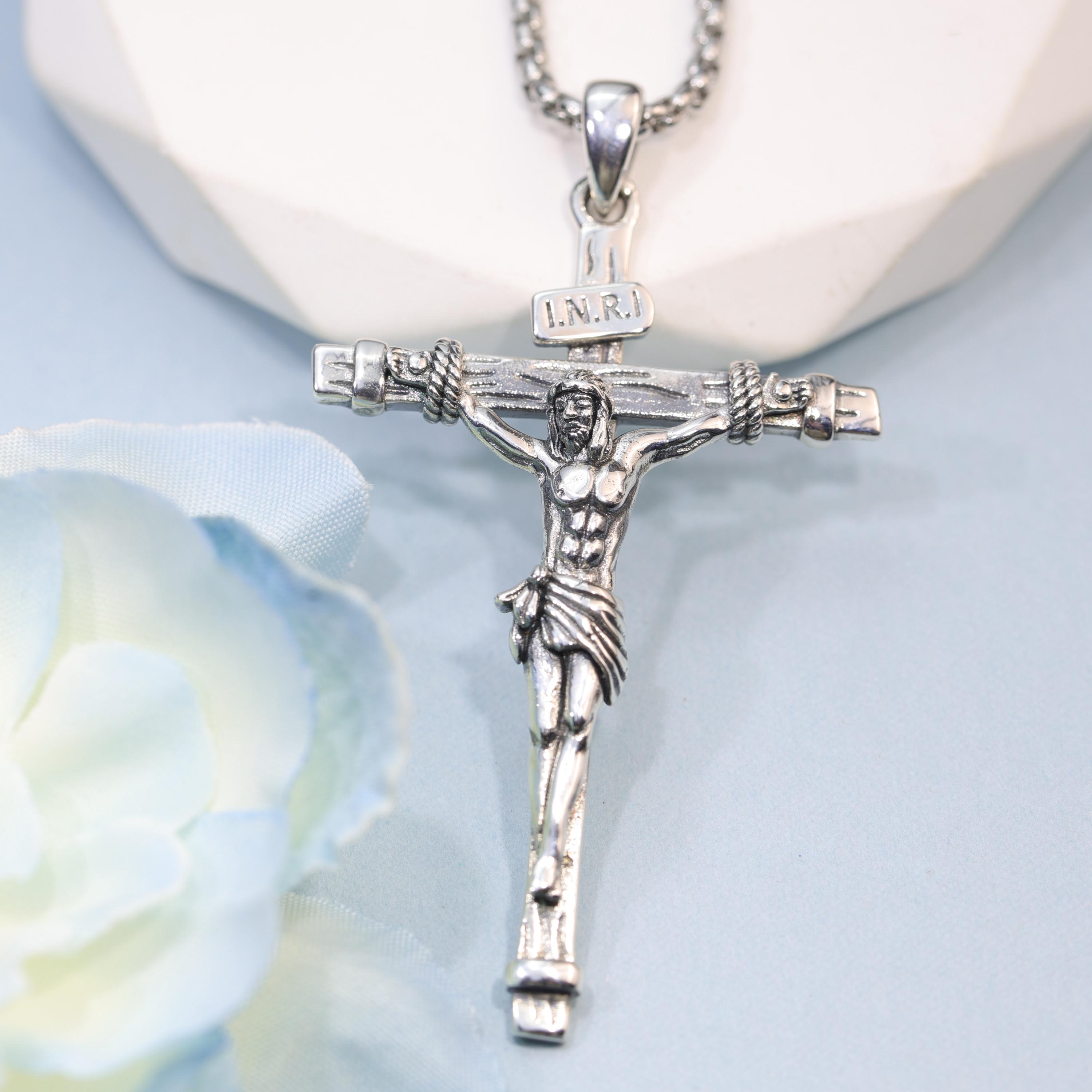 925 Sterling Silver Jesus Crucifix Necklace INRI Cross Pendant ...