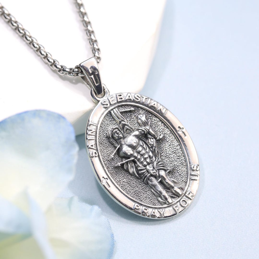 Saint Sebastian Necklace Sterling Silver Patron Saint Medal Catholic ...