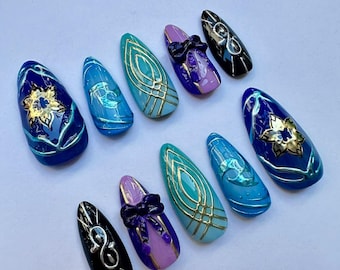 Genshin Reusable Press On Nails; Wanderer Nail Art