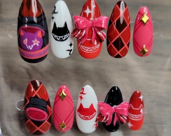 Genshin Reusable Press On Nails; Lyney Nail Art