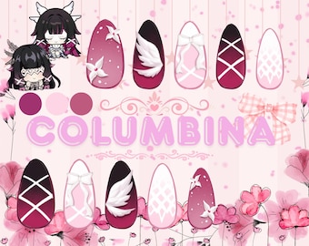 Genshin Nail Wraps, Columbina Waterslide Nail Art