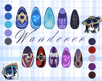 Genshin Nail Wraps, Wanderer Waterslide Nail Art