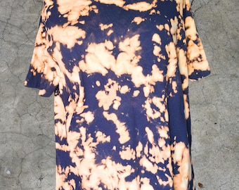 Women's 3XL Reverse Tie Dye T-Shirt • Navy & Rust Oversized Cotton Top • Handmade Grunge Streetwear Festival Gift