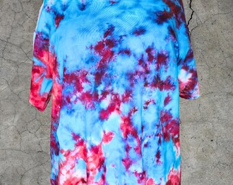 Women's 3XL Ice Dye T-Shirt • Handmade Oversized Cotton Top • Bright Colorful Plus Size Festival Streetwear Gift