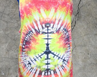 Handmade Tie Dye Tank Top Unisex Oversize S 50x60 – Peace Sign Festival Hippie Gym Streetwear Shirt – Summer Holiday Vibes