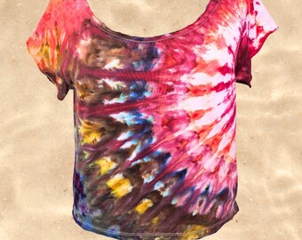 Handmade Ice Dye Top Women Size S 48x48 – Festival Hippie Streetwear Shirt – Oversized Boho Summer Eco Cotton Gift