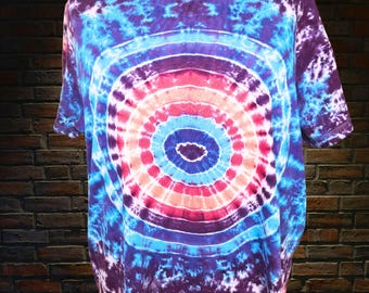 Handmade Tie Dye Oversize T-Shirt 3XL – Unisex Festival Streetwear Tee, Unique Spiral Pattern, Red Blue Purple Vibes, Plus Size Gift