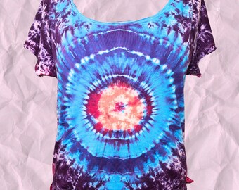 Handmade Tie Dye Crop Top Women Oversize S 46x48 – Festival Hippie Streetwear Shirt – Strong Cotton Boho Summer Gift