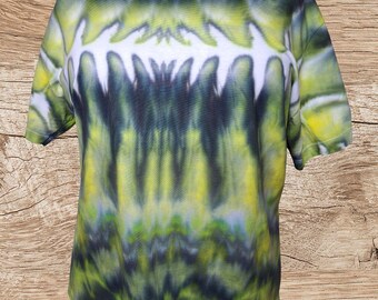 Unisex 3XL tie dye shirt ice dye black gold green oversized t shirt festival grunge streetwear unisex handmade cotton 64x74 cm