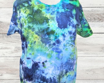 Oversized ice dye t shirt 2XL women green blue handmade festival streetwear top hippie boho unisex plus size gift