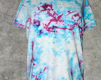 Women's XL Ice Dye T-Shirt • Handmade Thick Cotton Top • Pastel with Bold Accents • Festival Streetwear Gift