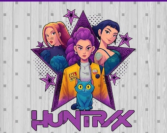 Huntrix (Kpop), Cazadores de demonios (Kpop), Chicas Saja (Saja), Regalo para amantes del anime, Mira, Rumi, Zoey, Tigre Derpy (Derpy Tiger), Camiseta de fan de Huntrix, Huntrix (Kpop)