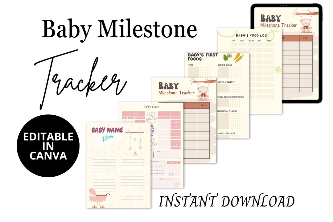 Baby Milestone Tracker Printable: First Year Memory Journal (editable ...