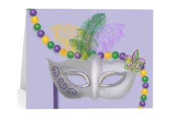 Tarjetas de felicitación con máscaras inspiradas en Nueva Orleans (juego de 10) / Papelería en blanco con mucho arte