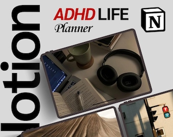 Pianificatore di vita ADHD Notion Modelli di Notion per ADHD per adulti Pianificatore di produttività Tracker di budget digitale Pianificatore per studenti Modello di cura di sé Fitness